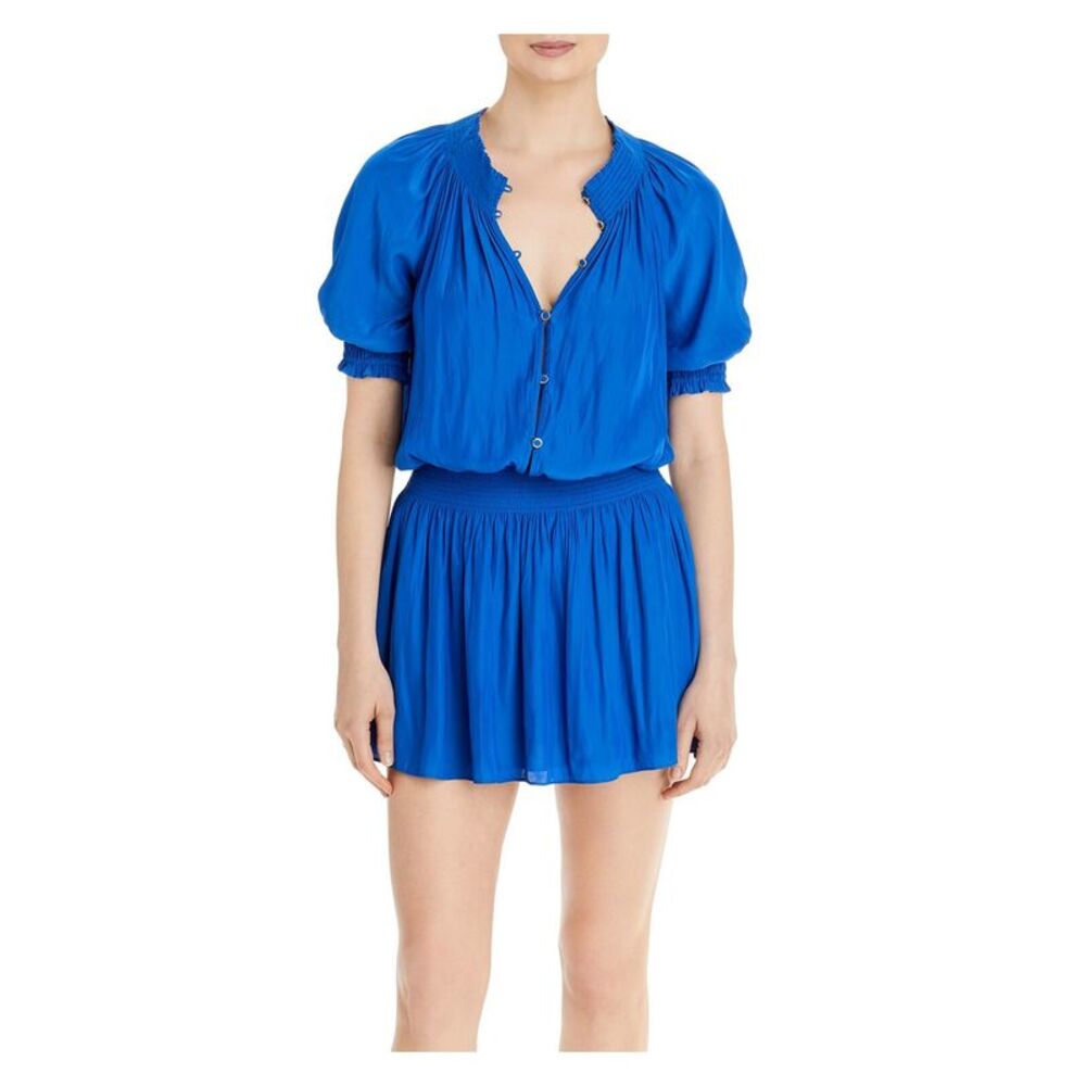 RAMY BROOK Womens Blue Button Front Lined Raglan Sleeve Mini Dress XS